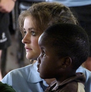 St Mary's Menston pupil Freya O'Connor with African child