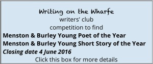 box with link to writers' clun 'Writing on the Wharfe' page with 'Young writers' ...' competition details.